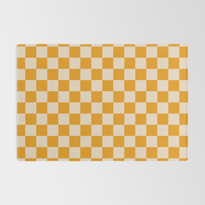 Checkerboard Mini Check Checked Pattern in Honey Mustard and Cream Rug Gallery Image 2