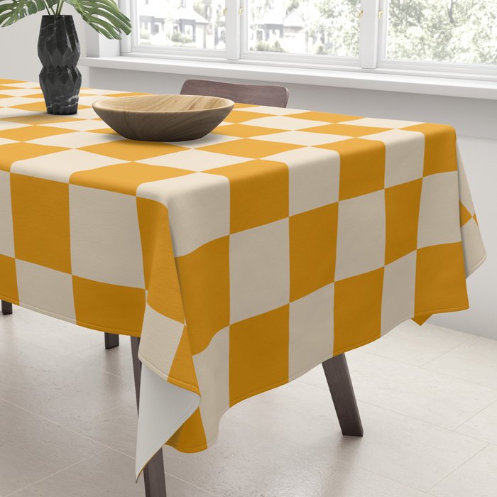 Checkerboard Mini Check Checked Pattern in Honey Mustard and Cream Tablecloth Gallery Image 3