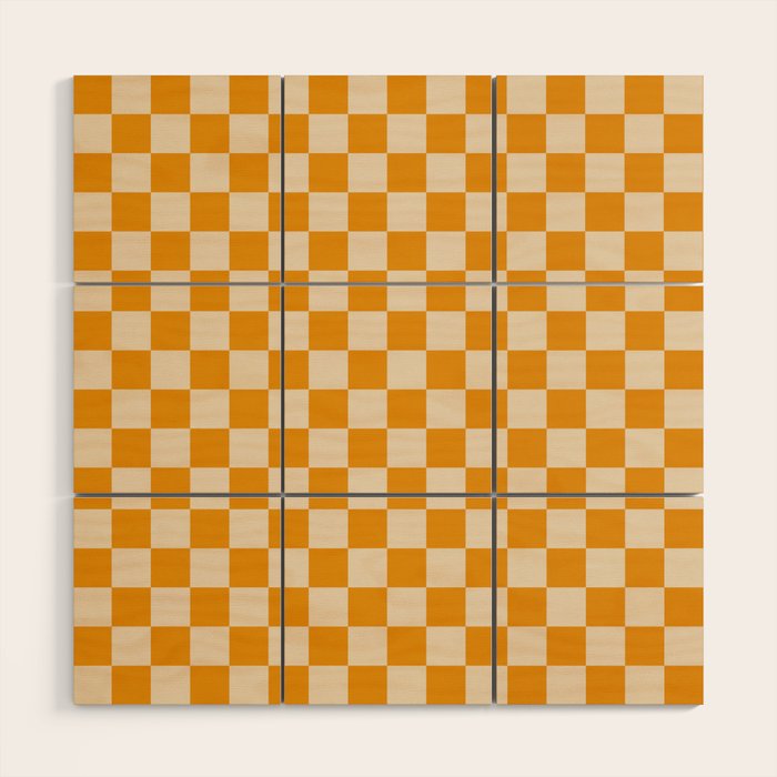 Checkerboard Mini Check Checked Pattern in Honey Mustard and Cream Wood Wall Art Gallery Image 1