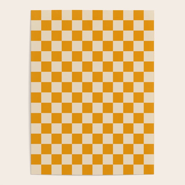 Checkerboard Mini Check Checked Pattern in Honey Mustard and Cream Poster Gallery Image 4