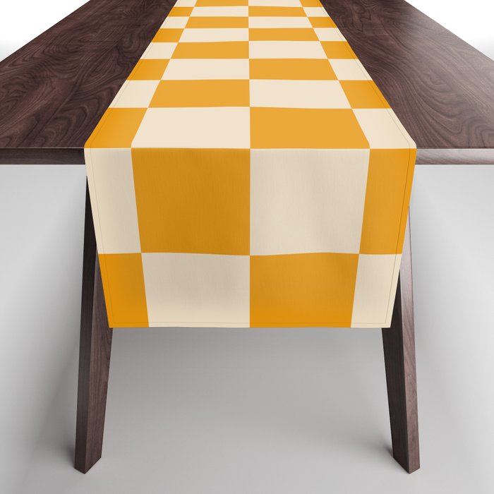 Checkerboard Mini Check Checked Pattern in Honey Mustard and Cream Table Runner Gallery Image 1