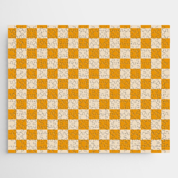 Checkerboard Mini Check Checked Pattern in Honey Mustard and Cream Jigsaw Puzzle Gallery Image 1