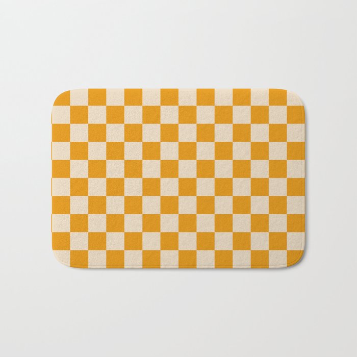 Checkerboard Mini Check Checked Pattern in Honey Mustard and Cream Bath Mat Gallery Image 1
