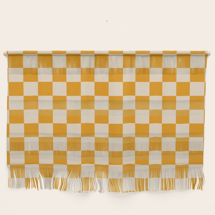 Checkerboard Mini Check Checked Pattern in Honey Mustard and Cream Wall Hanging Gallery Image 1