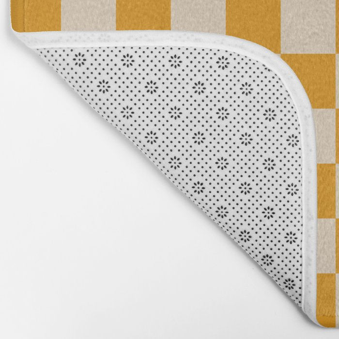 Checkerboard Mini Check Checked Pattern in Honey Mustard and Cream Bath Mat Gallery Image 2