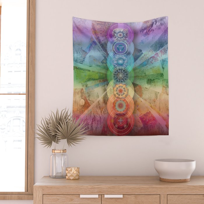 seven chakra meditation and yoga art Wall Tapestry Gallery Image 2