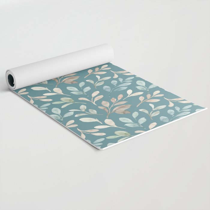 Leafy Teal Floral Yoga Mat Gallery Image 2