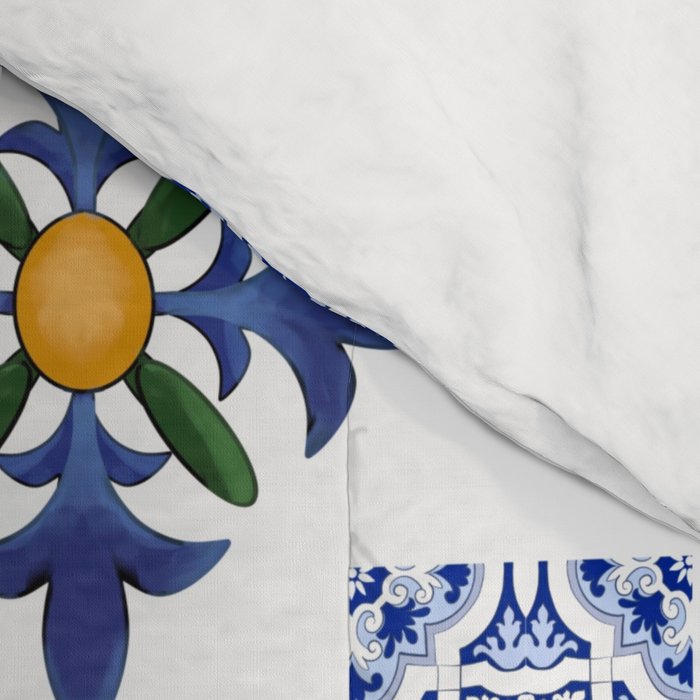 Mosaic,mediterranean,blue tiles art Comforter Gallery Image 4