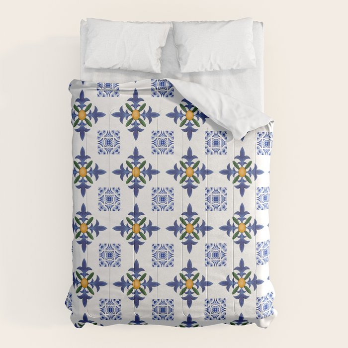 Mosaic,mediterranean,blue tiles art Comforter Gallery Image 1