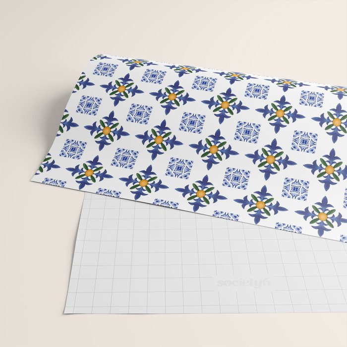 Mosaic,mediterranean,blue tiles art Wrapping Paper Gallery Image 2