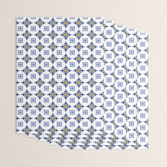 Mosaic,mediterranean,blue tiles art Wrapping Paper Gallery Image 3