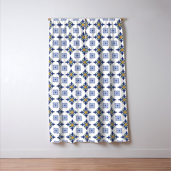 Mosaic,mediterranean,blue tiles art Window Curtain Gallery Image 3