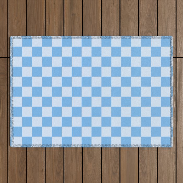 Light Blue Checks Outdoor Rug Gallery Image 1
