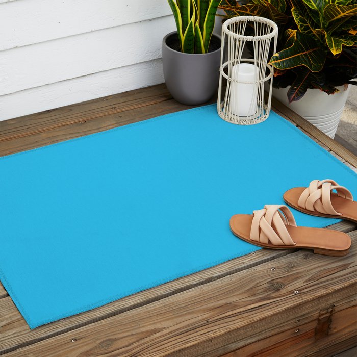 Turquoise Bright Blue Solid Color Outdoor Rug Gallery Image 2
