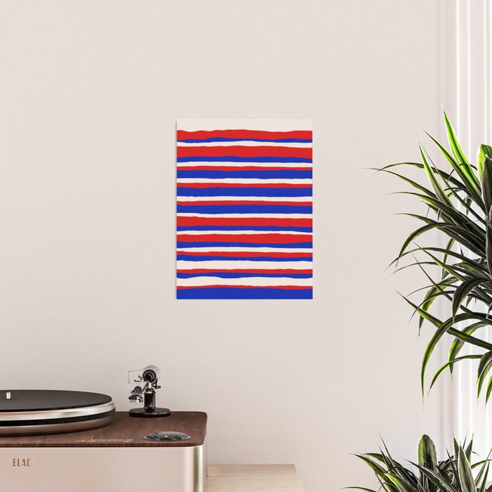 Bold Serrate Stripe Pattern Blue Red Cream Poster Gallery Image 2
