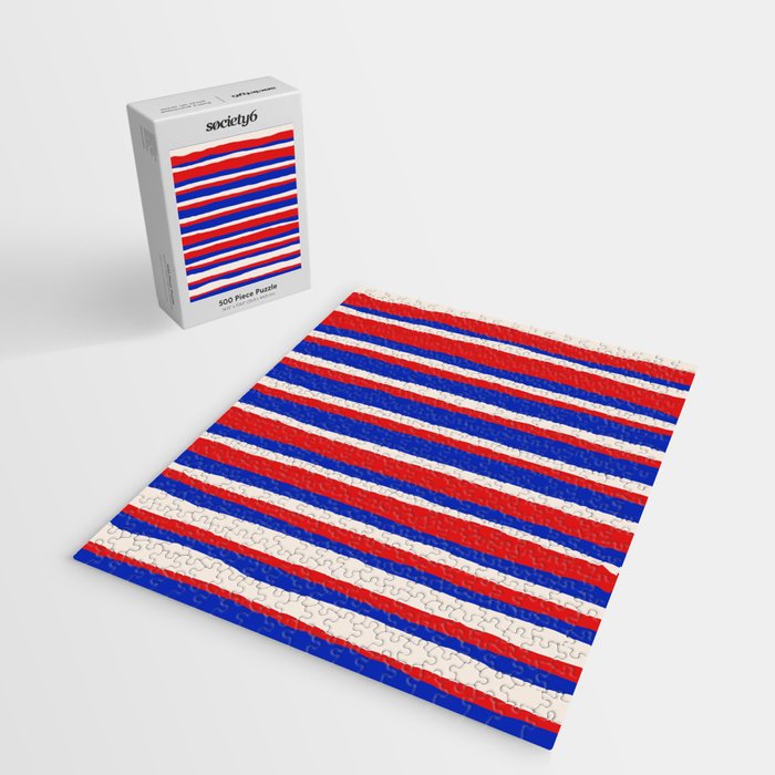Bold Serrate Stripe Pattern Blue Red Cream Jigsaw Puzzle Gallery Image 2