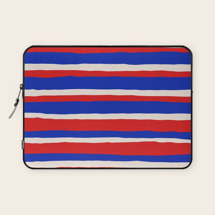 Bold Serrate Stripe Pattern Blue Red Cream Laptop Sleeve Gallery Image 1