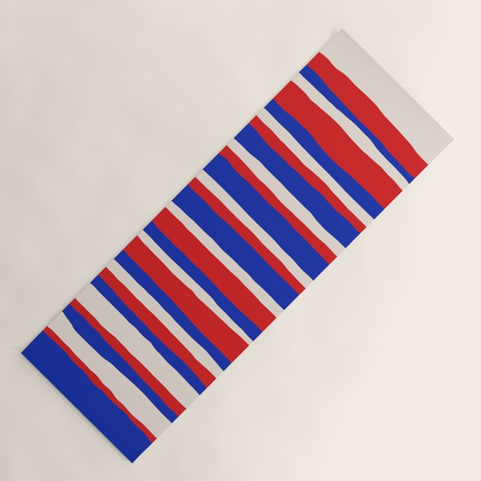 Bold Serrate Stripe Pattern Blue Red Cream Yoga Mat Gallery Image 1