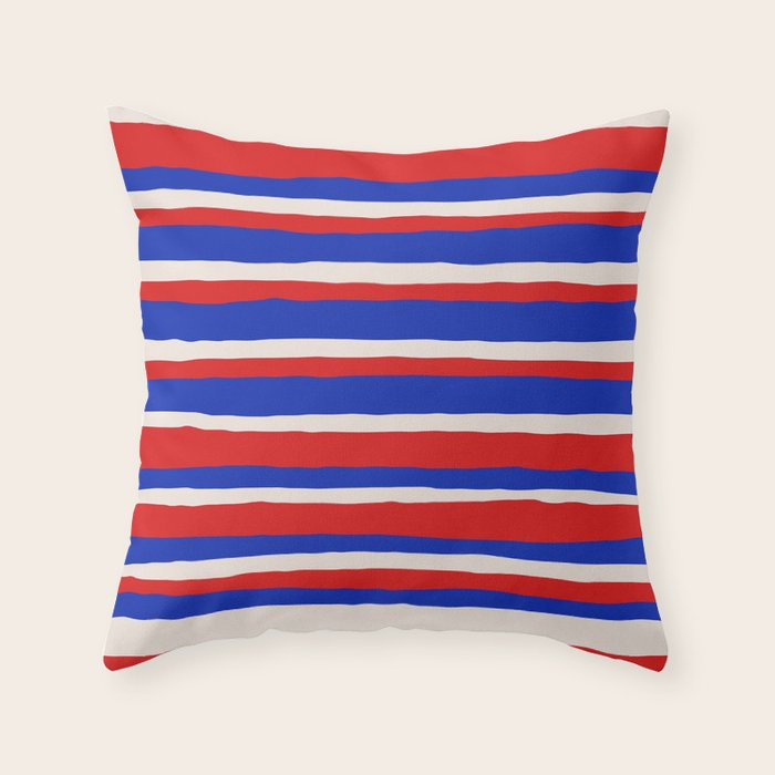Bold Serrate Stripe Pattern Blue Red Cream Throw Pillow Gallery Image 6