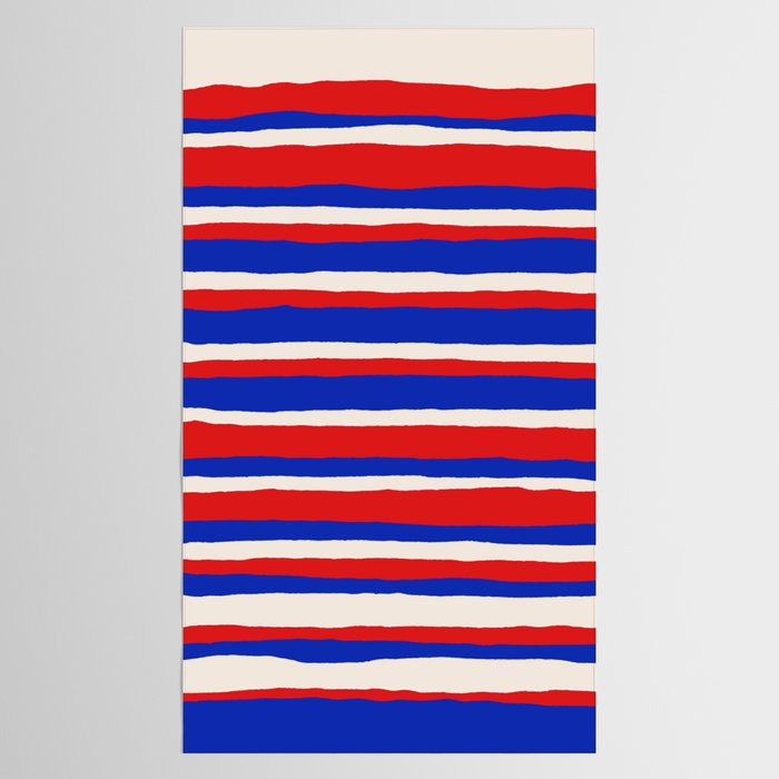 Bold Serrate Stripe Pattern Blue Red Cream Tablecloth Gallery Image 2
