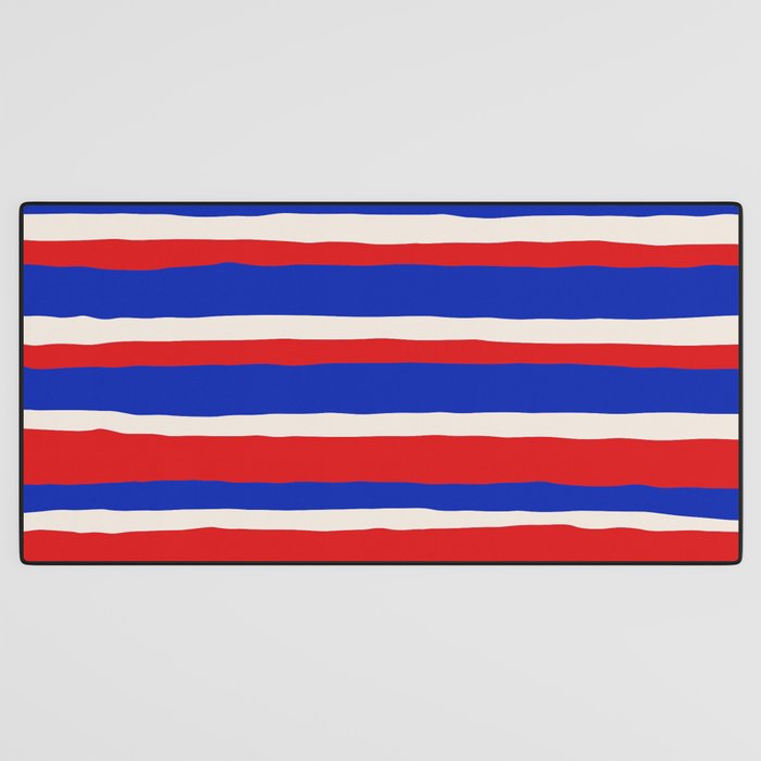 Bold Serrate Stripe Pattern Blue Red Cream Desk Mat Gallery Image 3