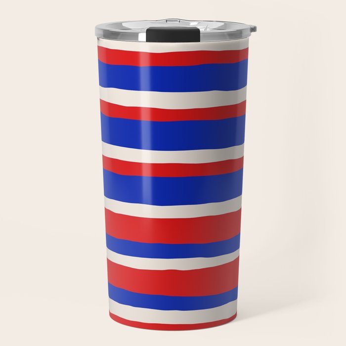 Bold Serrate Stripe Pattern Blue Red Cream Travel Mug Gallery Image 1