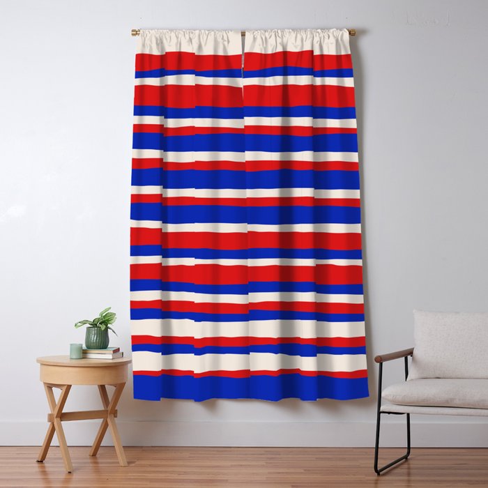 Bold Serrate Stripe Pattern Blue Red Cream Window Curtain Gallery Image 5