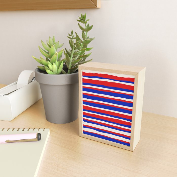 Bold Serrate Stripe Pattern Blue Red Cream Mini Art Print Gallery Image 2