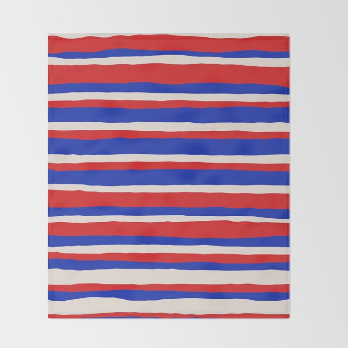 Bold Serrate Stripe Pattern Blue Red Cream Throw Blanket Gallery Image 2
