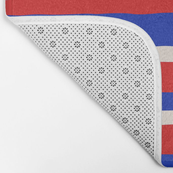 Bold Serrate Stripe Pattern Blue Red Cream Bath Mat Gallery Image 2