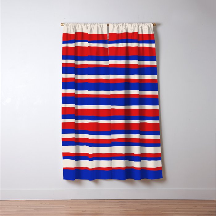 Bold Serrate Stripe Pattern Blue Red Cream Window Curtain Gallery Image 3