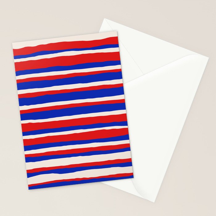 Bold Serrate Stripe Pattern Blue Red Cream Stationery Card Gallery Image 2