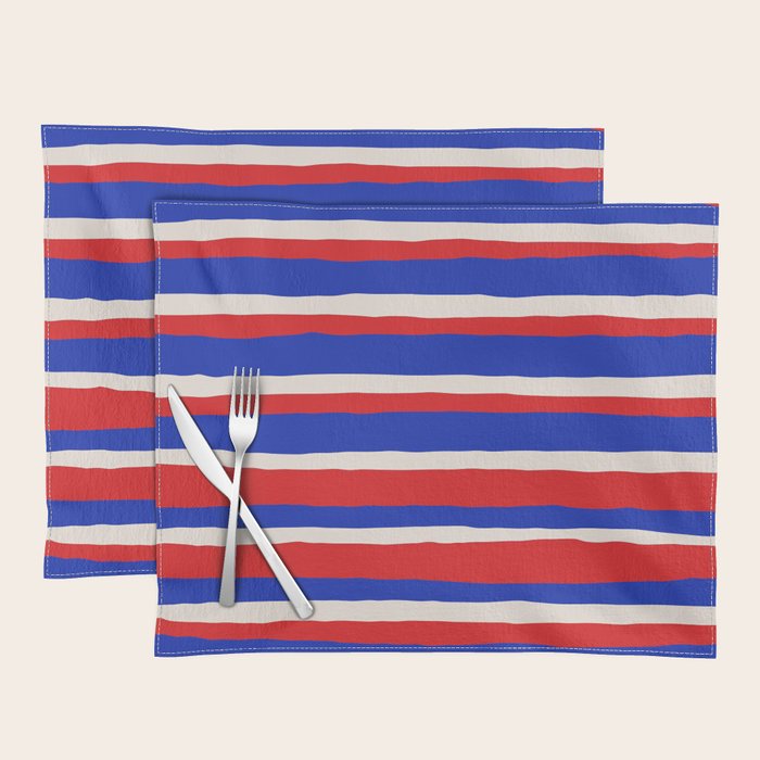 Bold Serrate Stripe Pattern Blue Red Cream Placemat Gallery Image 1