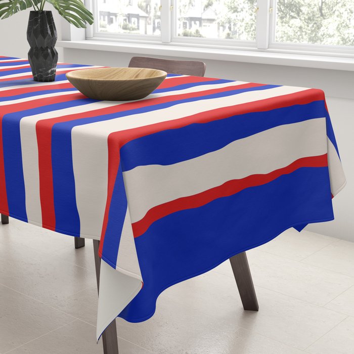 Bold Serrate Stripe Pattern Blue Red Cream Tablecloth Gallery Image 3