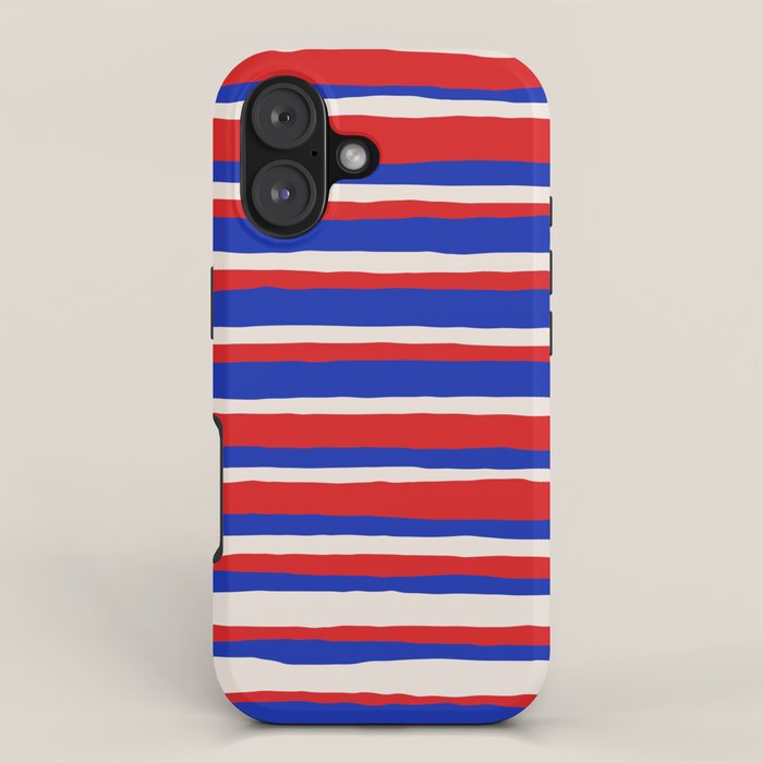 Bold Serrate Stripe Pattern Blue Red Cream iPhone Case Gallery Image 1