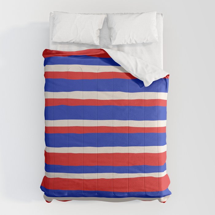 Bold Serrate Stripe Pattern Blue Red Cream Comforter Gallery Image 1