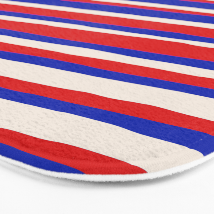 Bold Serrate Stripe Pattern Blue Red Cream Bath Mat Gallery Image 3