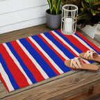 Bold Serrate Stripe Pattern Blue Red Cream Outdoor Rug Gallery Image 2