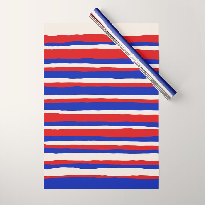 Bold Serrate Stripe Pattern Blue Red Cream Wrapping Paper Gallery Image 1