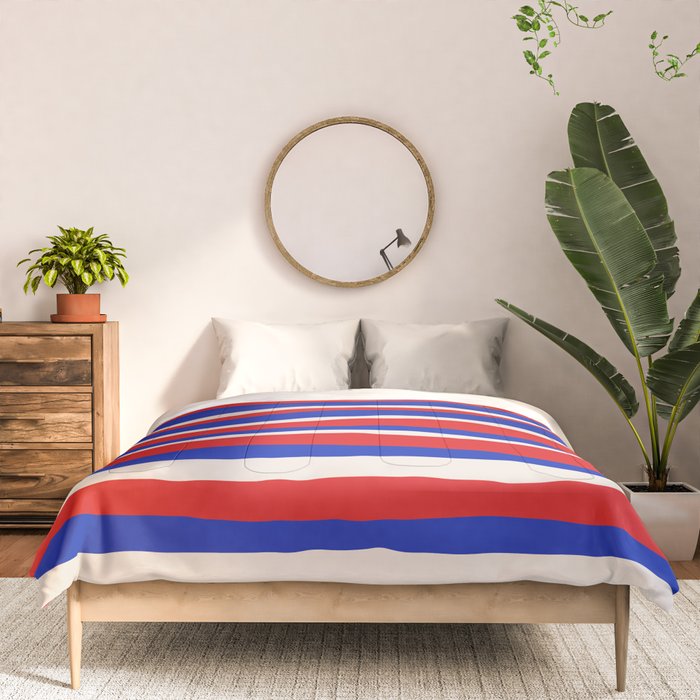 Bold Serrate Stripe Pattern Blue Red Cream Comforter Gallery Image 3