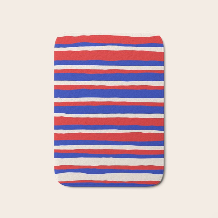 Bold Serrate Stripe Pattern Blue Red Cream Bath Mat Gallery Image 1