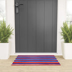 Bold Serrate Stripe Pattern Blue Red Cream Welcome Mat Gallery Image 3