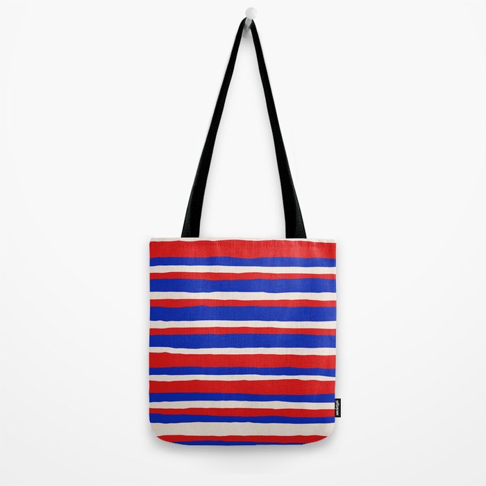 Bold Serrate Stripe Pattern Blue Red Cream Tote Bag Gallery Image 2
