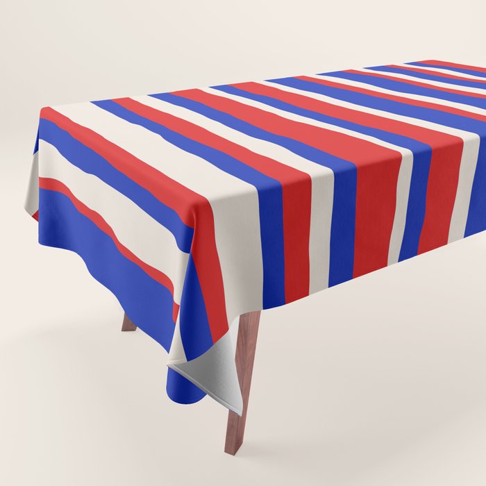 Bold Serrate Stripe Pattern Blue Red Cream Tablecloth Gallery Image 1
