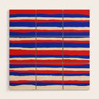 Bold Serrate Stripe Pattern Blue Red Cream Wood Wall Art Gallery Image 1