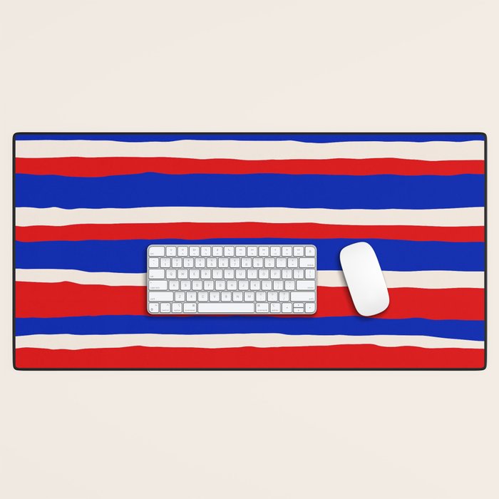 Bold Serrate Stripe Pattern Blue Red Cream Desk Mat Gallery Image 1