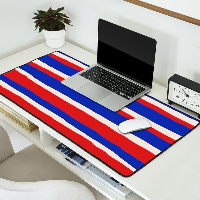 Bold Serrate Stripe Pattern Blue Red Cream Desk Mat Gallery Image 2