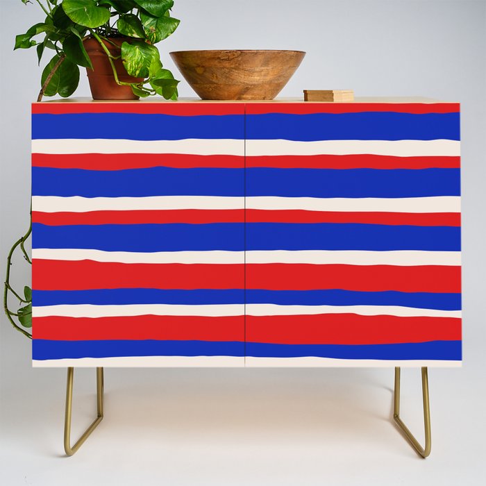 Bold Serrate Stripe Pattern Blue Red Cream Credenza Gallery Image 1