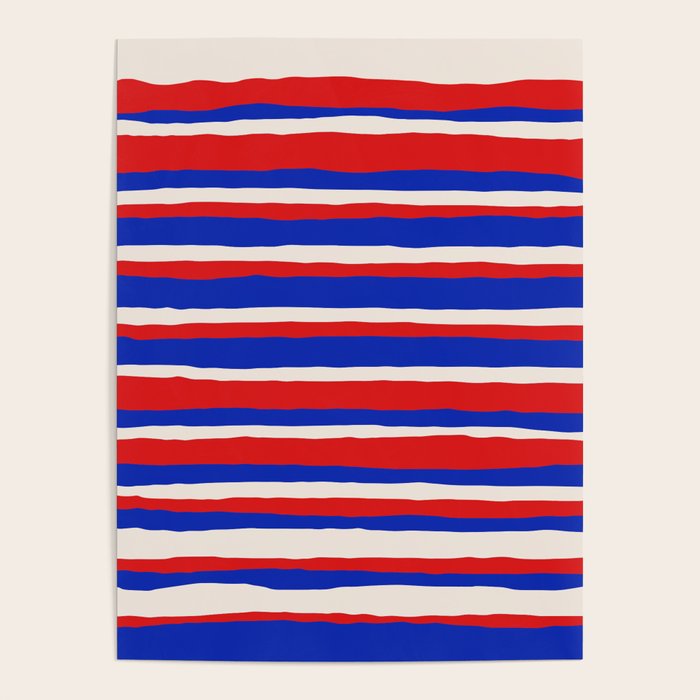 Bold Serrate Stripe Pattern Blue Red Cream Poster Gallery Image 4