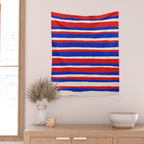 Bold Serrate Stripe Pattern Blue Red Cream Wall Tapestry Gallery Image 2